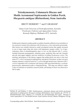 Tetrahymenosis, Columnaris Disease and Motile Aeromonad Septicaemia in Golden Perch, Macquaria Ambigua (Richardson), from Australia