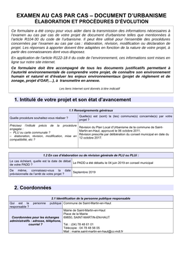 Examen Au Cas Par Cas – Document D'urbanisme