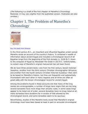 Chapter 1. the Problem of Manetho's Chronology