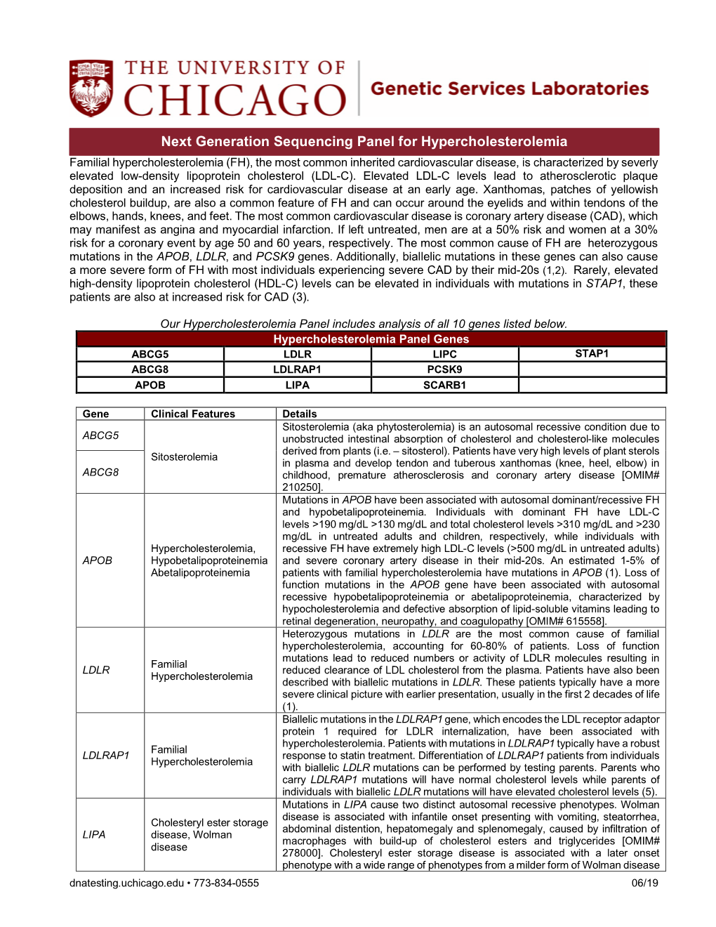 Hypercholesterlemia Information Sheet 6-10-19