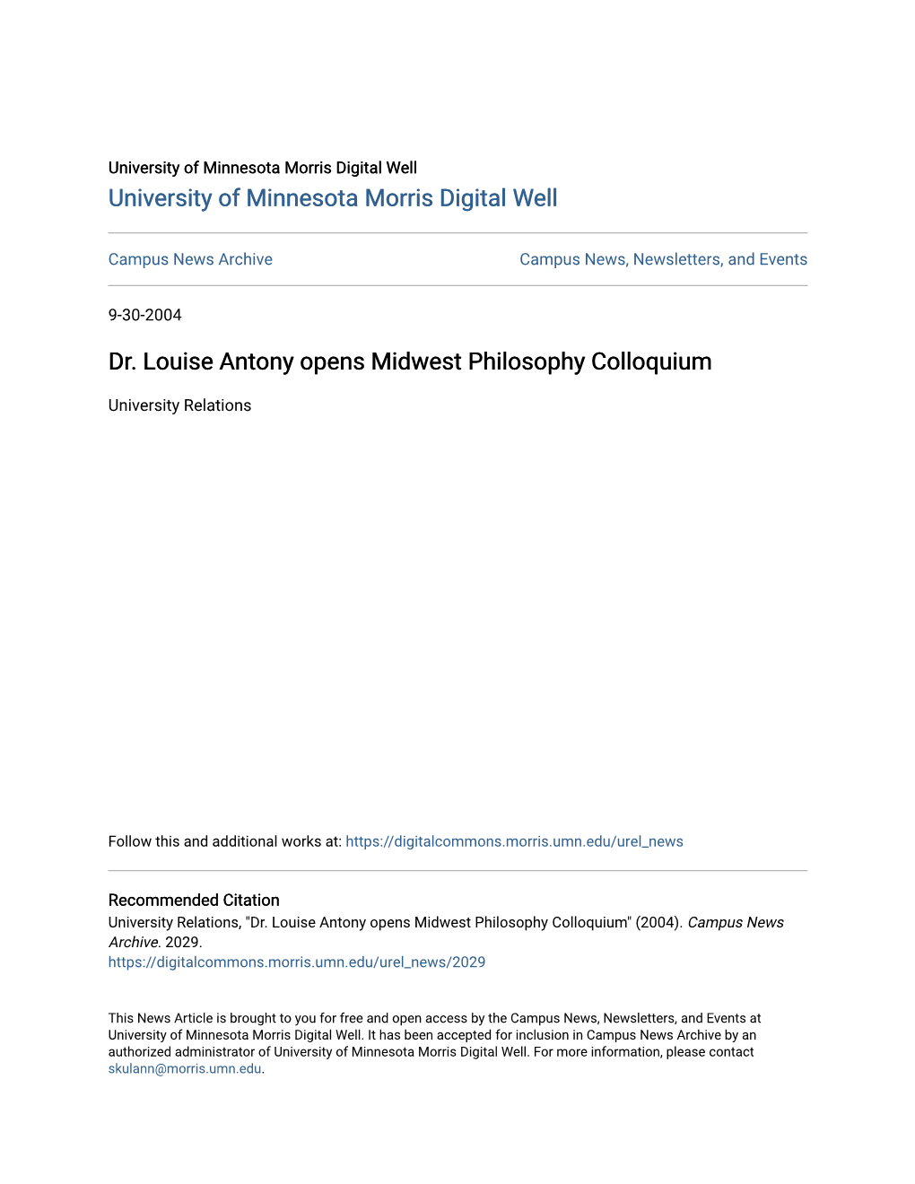 Dr. Louise Antony Opens Midwest Philosophy Colloquium