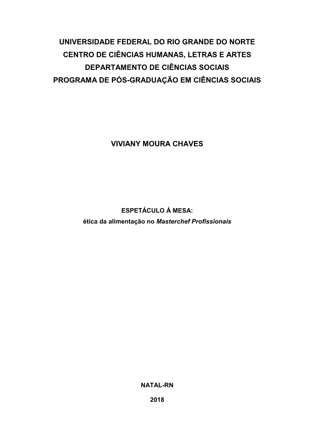 Universidade Federal Do Rio Grande Do Norte Centro De Ciências Humanas, Letras E Artes Departamento De Ciências Sociais Programa De Pós-Graduação Em Ciências Sociais