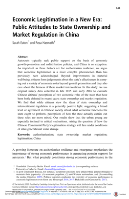Public Attitudes to State Ownership and Market Regulation in China Sarah Eaton* and Reza Hasmath†