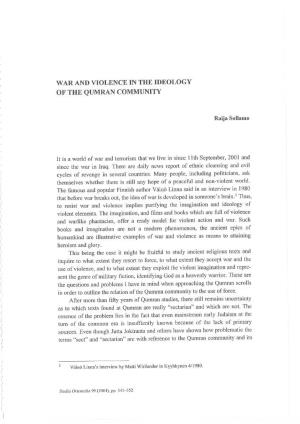 WAR and VIOLENCE in the IDEOLOGY of the QUMRAN COMMUNITY