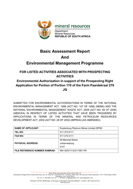 Basic Assessment Report and Environmental Management Programme