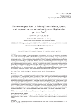 New Xenophytes from La Palma (Canary Islands, Spain), with Emphasis on Naturalized and (Potentially) Invasive Species – Part 3 R