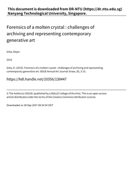 Forensics of a Molten Crystal : Challenges of Archiving and Representing Contemporary Generative Art