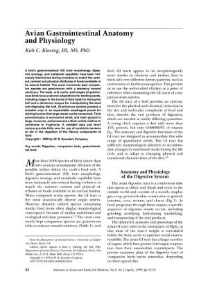 Avian Gastrointestinal Anatomy and Physiology Kirk C