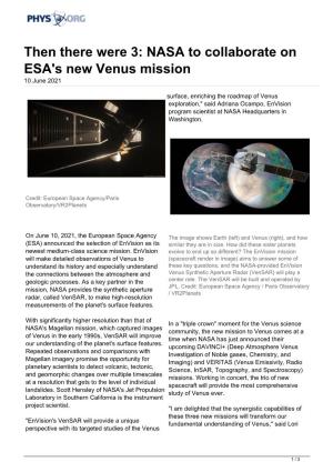 NASA to Collaborate on ESA's New Venus Mission 10 June 2021