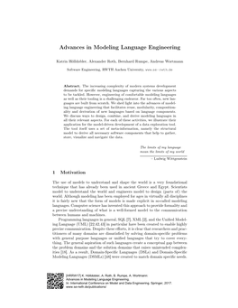Advances in Modeling Language Engineering