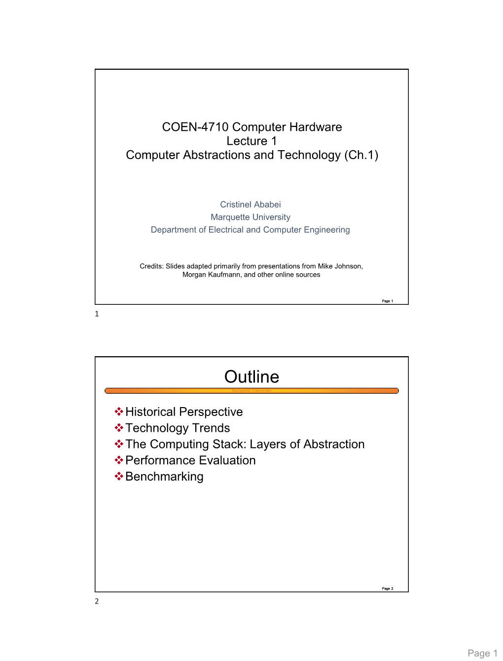 COEN-4710 Computer Hardware Lecture 1 Computer Abstractions and Technology (Ch.1)
