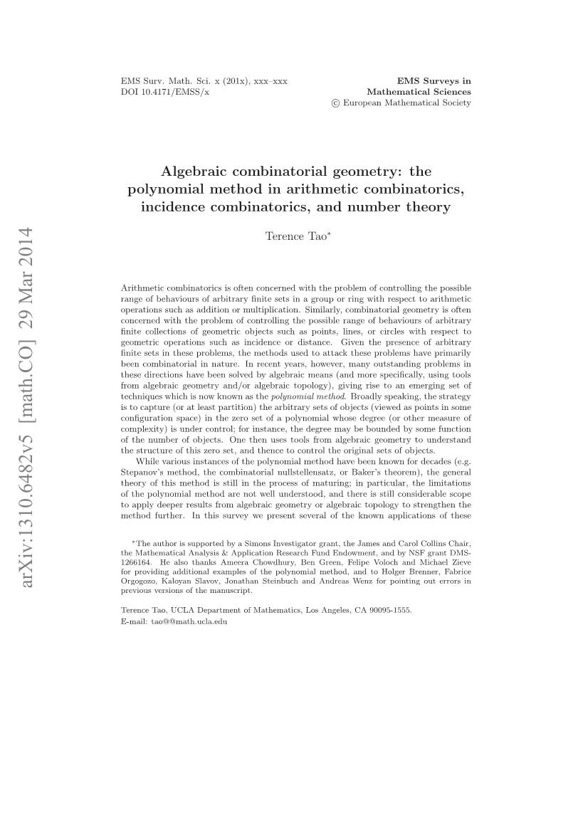 Algebraic Combinatorial Geometry: the Polynomial Method in Arithmetic