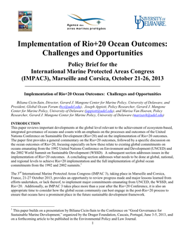 Implementation of Rio+20 Ocean Outcomes