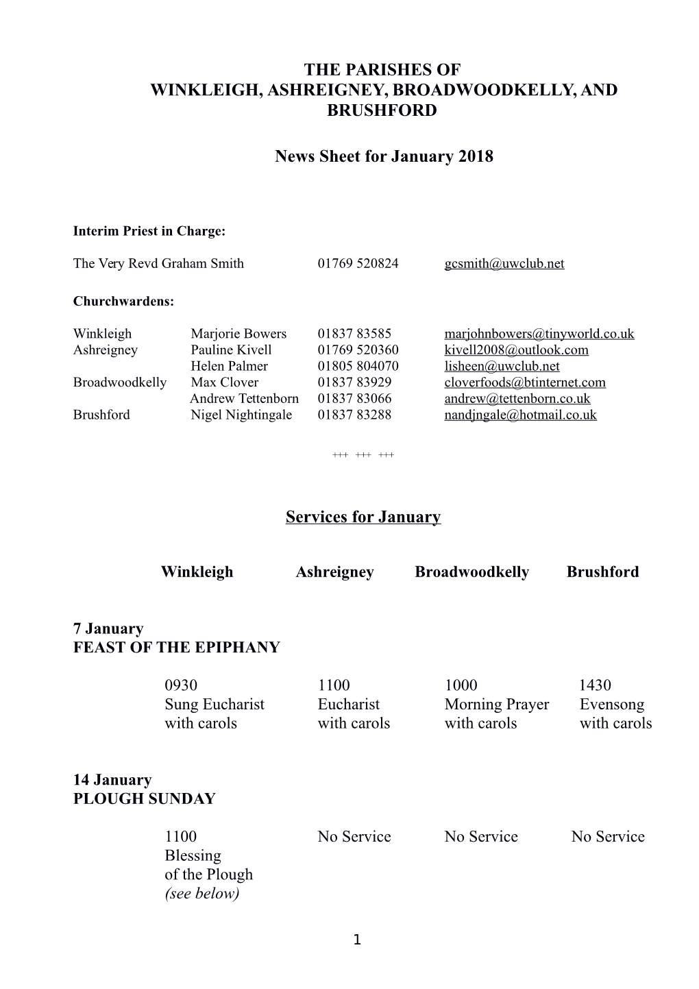 The Parishes of Winkleigh, Ashreigney, Broadwoodkelly, and Brushford