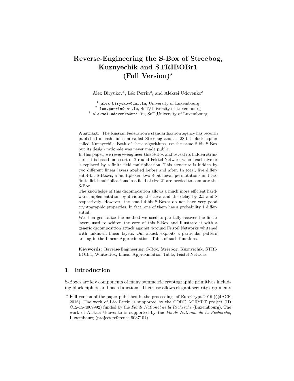 Reverse-Engineering the S-Box of Streebog, Kuznyechik and Stribobr1 (Full Version)⋆