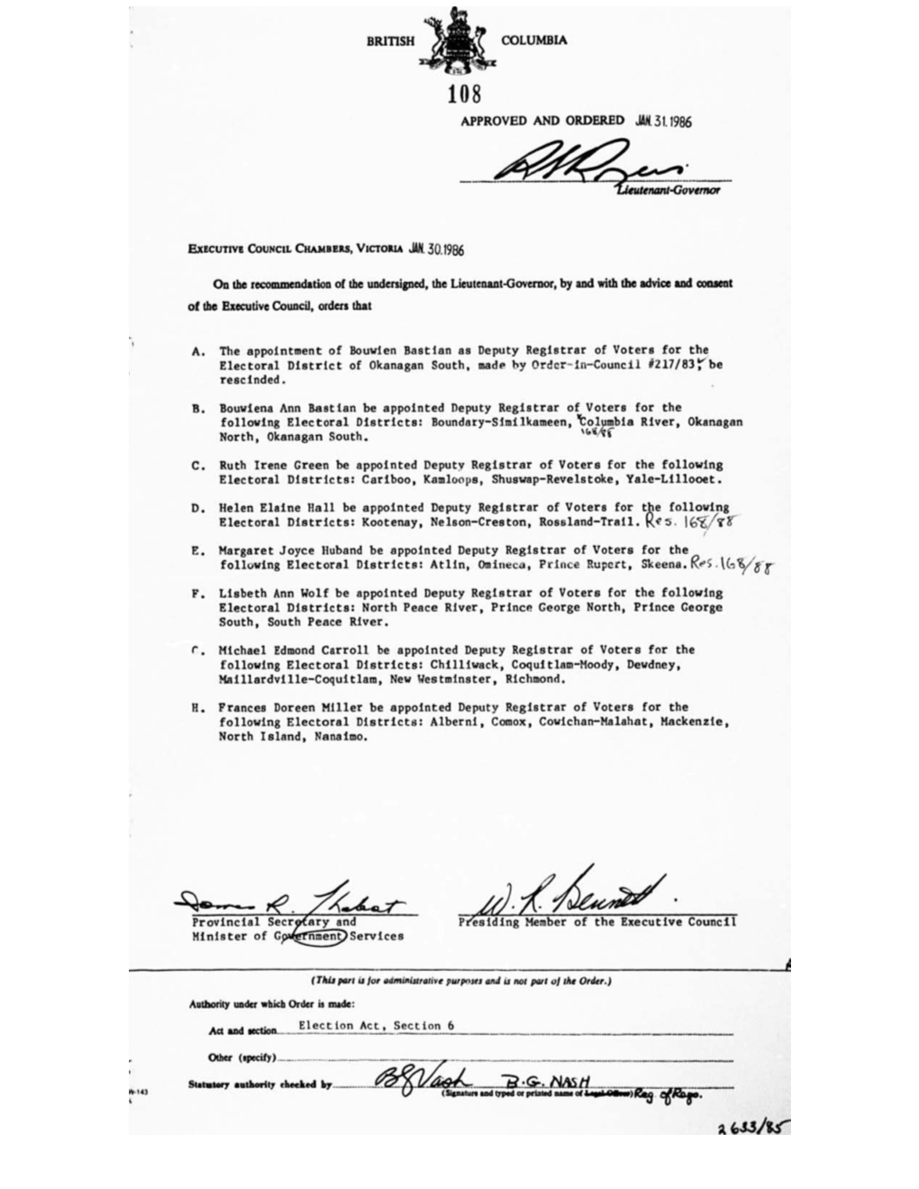 Order in Council 108/1986