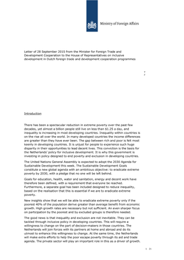 Letter of 28 September 2015 from the Minister for Foreign Trade And