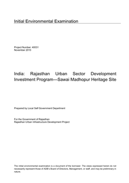 IEE: India: Sawai Madhopur Heritage Site, Rajasthan Urban Sector Development Investment Program