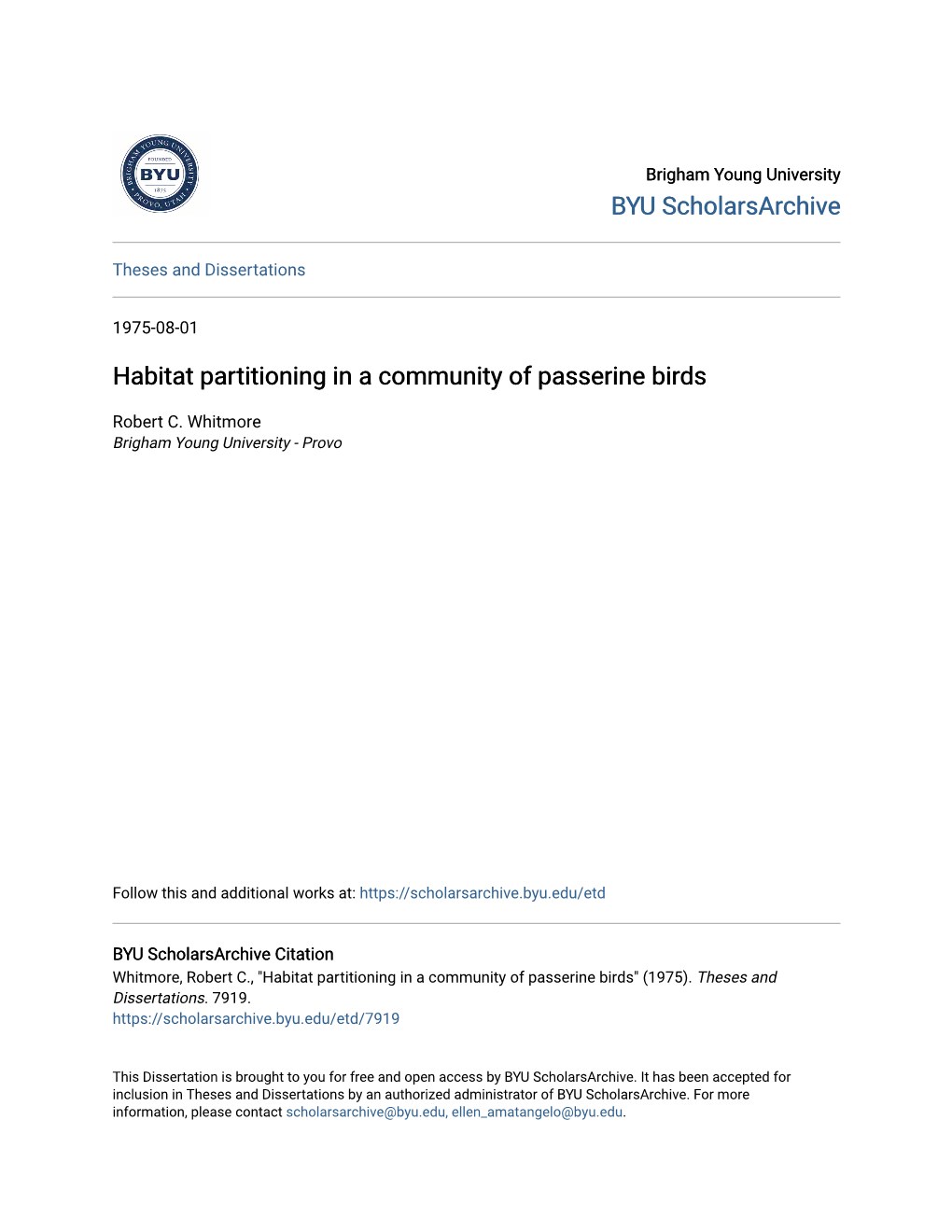 Habitat Partitioning in a Community of Passerine Birds