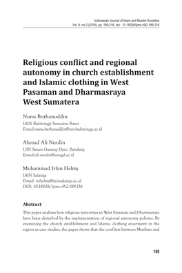 Religious Conflict and Regional Autonomy in Church Establishment and Islamic Clothing in West Pasaman and Dharmasraya West Sumatera