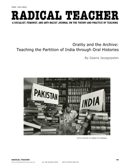 Teaching the Partition of India Through Oral Histories