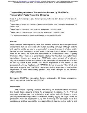 Targeted Degradation of Transcription Factors by Traftacs: Transcription Factor Targeting Chimeras