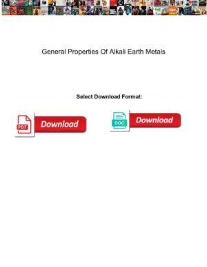 General Properties of Alkali Earth Metals
