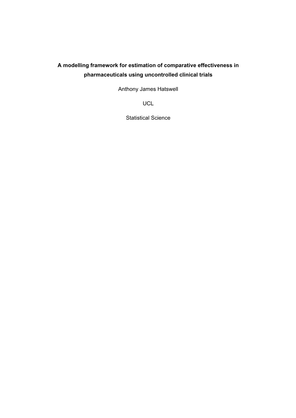 Page 1 of 181 a Modelling Framework for Estimation of Comparative