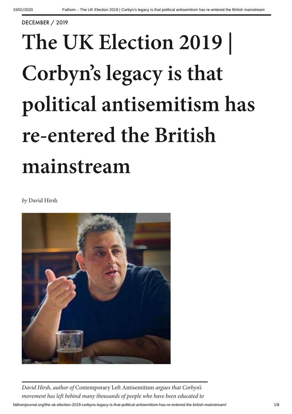 The UK Election 2019 | Corbyn's Legacy Is That Political Antisemitism Has Re-Entered the British Mainstream