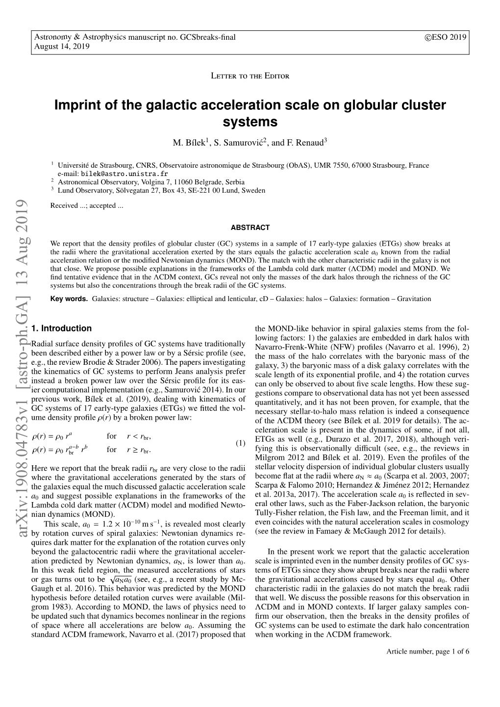 Arxiv:1908.04783V1 [Astro-Ph.GA] 13 Aug 2019