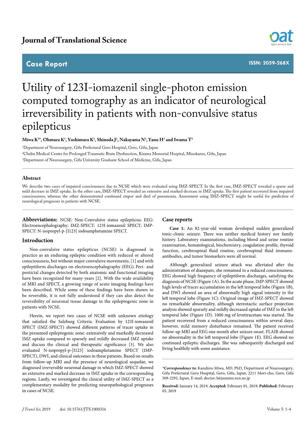 Utility of 123I-Iomazenil Single-Photon Emission Computed Tomography As an Indicator of Neurological Irreversibility in Patients