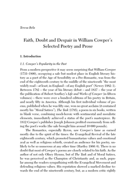 Faith, Doubt and Despair in William Cowper's Selected Poetry and Prose