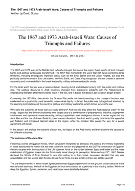 The 1967 and 1973 Arab-Israeli Wars: Causes of Triumphs and Failures Written by David Sousa