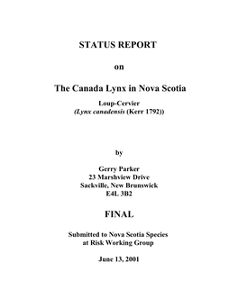 Canada Lynx Status Report
