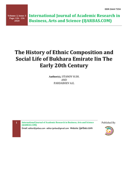 2020 – 12 the History of Ethnic Composition and Social Life of Bukhara Emirate Iin