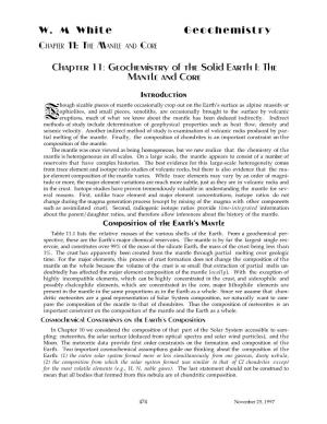 The Mantle and Core Chapter 11: Geochemistry of the Solid Earth I
