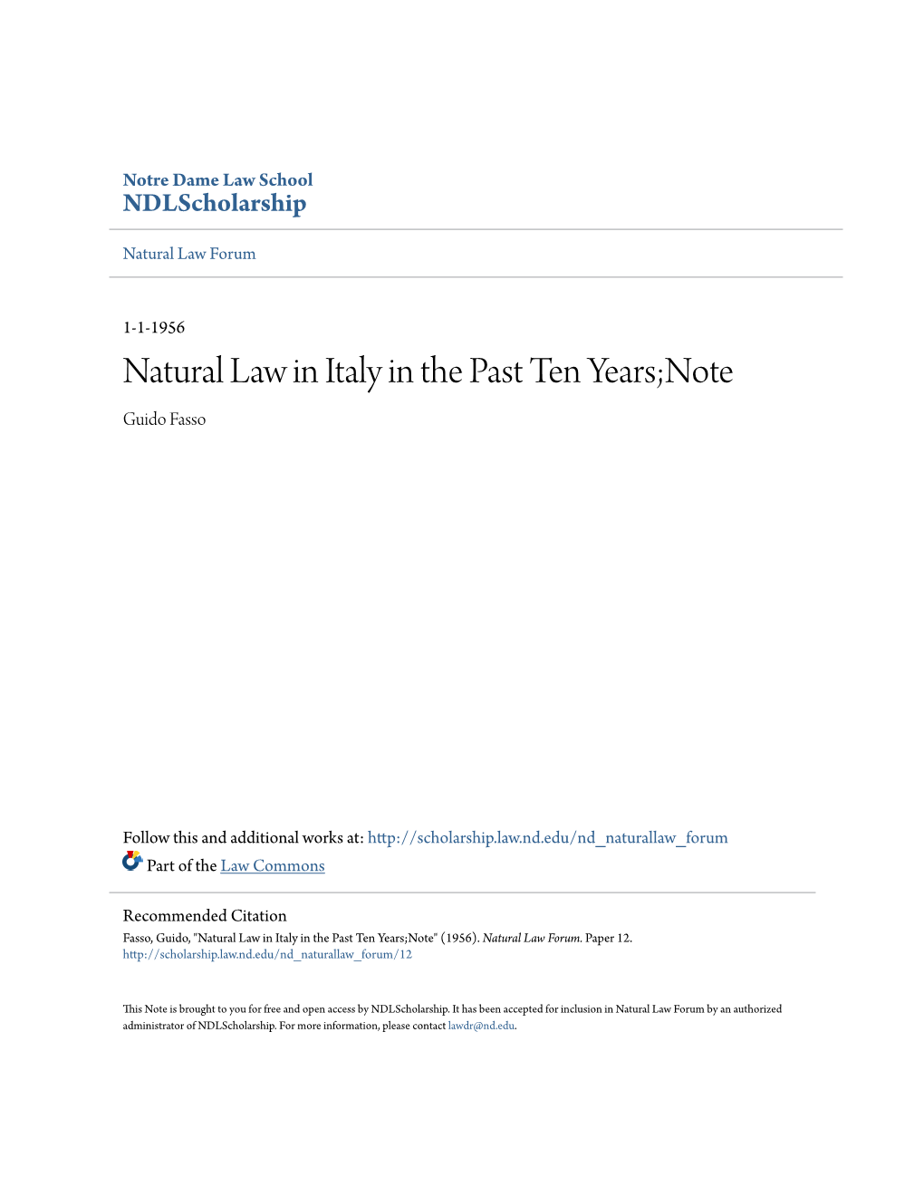 Natural Law in Italy in the Past Ten Years;Note Guido Fasso