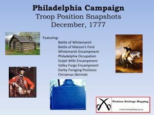 Philadelphia Campaign Troop Position Snapshots December, 1777