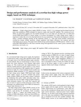 Design and Performance Analysis of a Crowbar-Less High Voltage Power Supply Based on PSM Technique