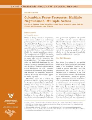 Colombia's Peace Processes: Multiple Negotiations, Multiple Actors