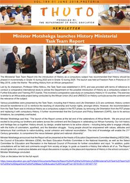 Minister Motshekga Launches History Ministerial Task Team Report