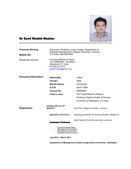 Dr Syed Shahid Mazhar