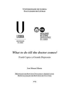 What to Do Till the Doctor Comes? Frank Capra E a Grande Depressão