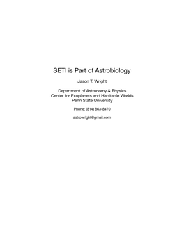 SETI Is Part of Astrobiology