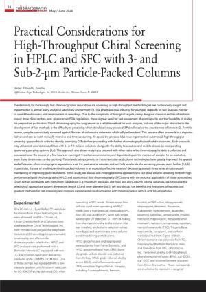 Practical Considerations for High-Throughput Chiral Screening in HPLC and SFC with 3- and Sub-2-Μm Particle-Packed Columns