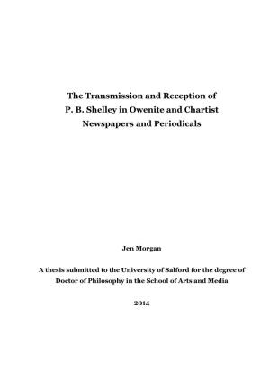The Transmission and Reception of P. B. Shelley in Owenite and Chartist Newspapers and Periodicals