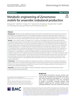 Metabolic Engineering of Zymomonas Mobilis for Anaerobic Isobutanol Production