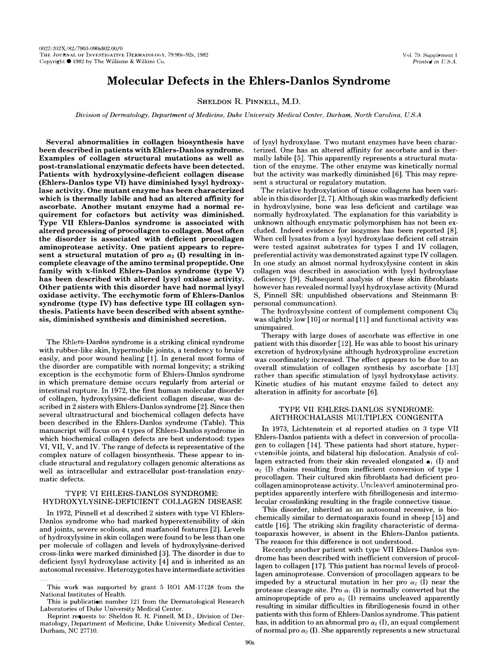 Molecular Defects in the Ehlers-Danlos Syndrome