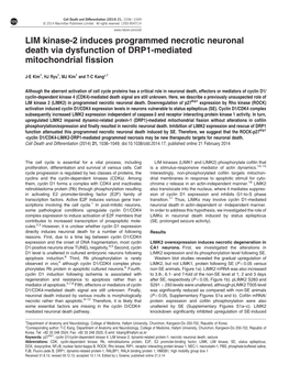 LIM Kinase-2 Induces Programmed Necrotic Neuronal Death Via Dysfunction of DRP1-Mediated Mitochondrial ﬁssion