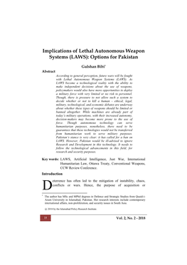 Implications of Lethal Autonomous Weapon Systems (LAWS): Options for Pakistan